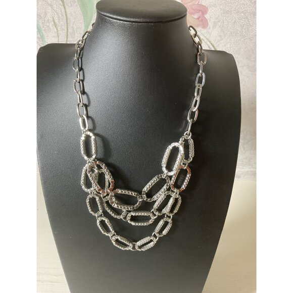 Silver-Tone Adjustable Three-Layered Chain Necklace For Women - Picture 1 of 5